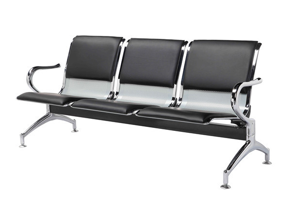 Black PU Foam Airport Waiting Chair With Galvanized Arm And Feet